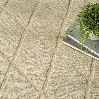 4' X 6' Beige Wool Geometric Area Rug
