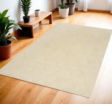 4' X 6' Ivory Wool Geometric Area Rug