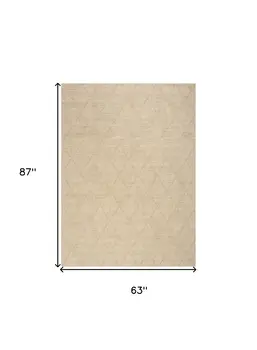 5' X 7' Beige Wool Geometric Area Rug