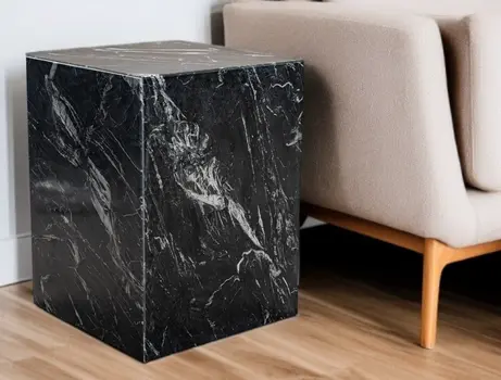 20" Black Marble Square Block End Table