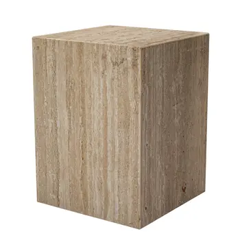 20" Beige Marble Square Block End Table