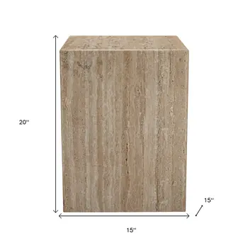 20" Beige Marble Square Block End Table