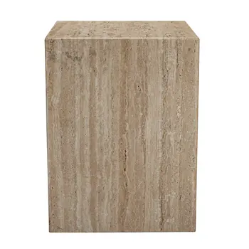 20" Beige Marble Square Block End Table