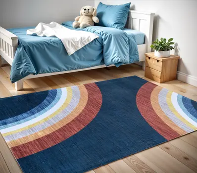 4' X 6' Navy Red and Orange Juvenile Rainbows Youthful Area Rug