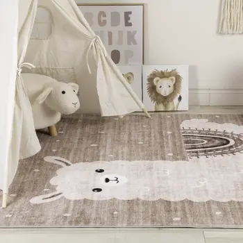 4' X 6' Brown and Beige Juvenile Animals Youthful Area Rug