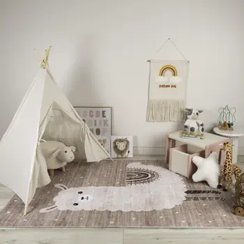 7' X 10' Brown and Beige Juvenile Animals Youthful Area Rug