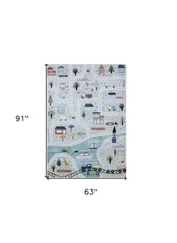 5' X 8' Gray Brown and Blue Juvenile Transportation Youthful Area Rug
