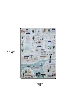 7' X 10' Gray Brown and Blue Juvenile Transportation Youthful Area Rug
