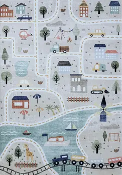 7' X 10' Gray Brown and Blue Juvenile Transportation Youthful Area Rug