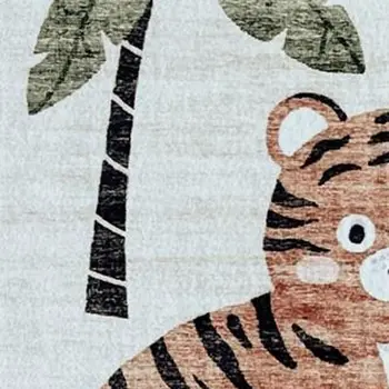 4' X 6' Gray Brown and Green Juvenile Zoo Animals Youthful Area Rug