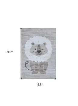 5' X 8' Beige and Gray Juvenile Animals Youthful Area Rug
