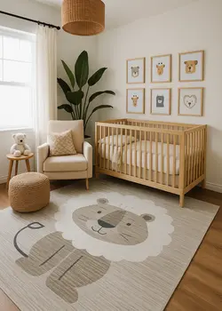 7' X 10' Beige and Gray Juvenile Animals Youthful Area Rug