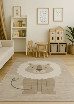 7' X 10' Beige and Gray Juvenile Animals Youthful Area Rug