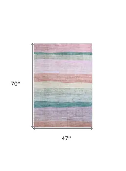 4' X 6' Pink Green and Purple Juvenile Rainbows Youthful Area Rug