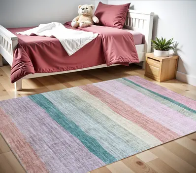 4' X 6' Pink Green and Purple Juvenile Rainbows Youthful Area Rug