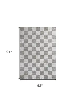 5' X 8' Beige and Brown Checkered Area Rug