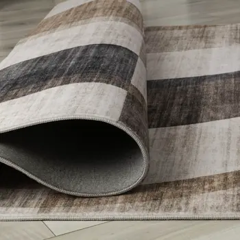 8' X 11' Beige Brown and Gray Checkered Area Rug