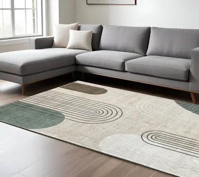 8' X 11' Beige Brown and Green Abstract Area Rug
