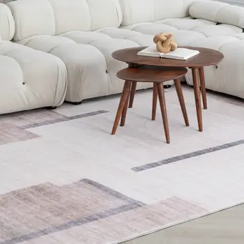 5' X 8' Beige and Brown Abstract Area Rug