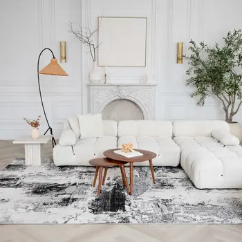4' X 6' Black Gray and Beige Abstract Area Rug