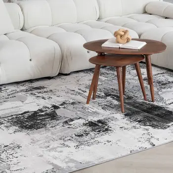 4' X 6' Black Gray and Beige Abstract Area Rug
