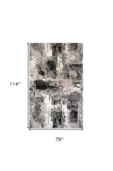 7' X 10' Black Gray and Beige Abstract Area Rug