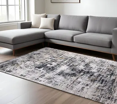 8' X 11' Beige Gray and White Abstract Area Rug