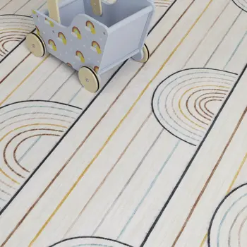 7' X 10' Ivory Blue and Yellow Juvenile Rainbows Youthful Area Rug