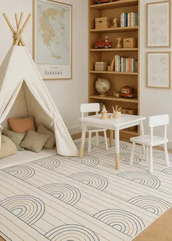 8' X 11' Ivory Blue and Yellow Juvenile Rainbows Youthful Area Rug