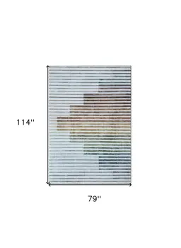 7' X 10' Beige Blue and Brown Striped Area Rug