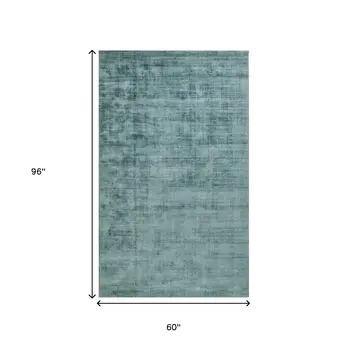 5' X 8' Sea Green And Light Blue Abstract Hand Woven Area Rug