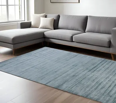 10' X 14' Light Blue And Dark Blue Striped Hand Woven Area Rug
