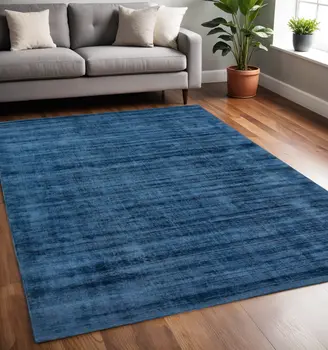 5' X 8' Dark Blue Striped Hand Woven Area Rug