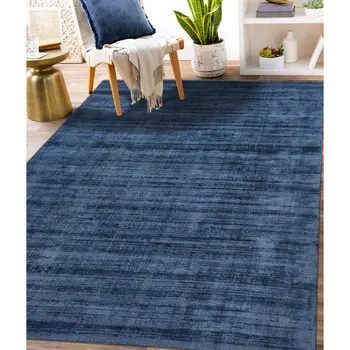 5' X 8' Dark Blue Striped Hand Woven Area Rug