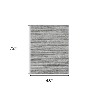 4' X 6' Ivory Gray And Black Wool Striped Hand Woven Area Rug