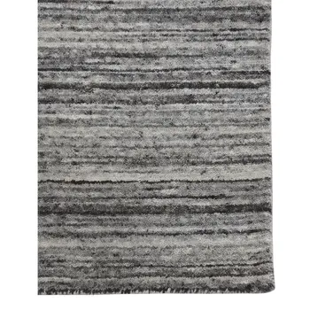 4' X 6' Ivory Gray And Black Wool Striped Hand Woven Area Rug