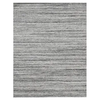 4' X 6' Ivory Gray And Black Wool Striped Hand Woven Area Rug