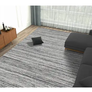12' X 15' Ivory Gray And Black Wool Striped Hand Woven Area Rug