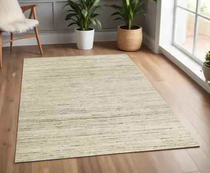 4' X 6' Ivory And Brown Wool Striped Hand Woven Area Rug