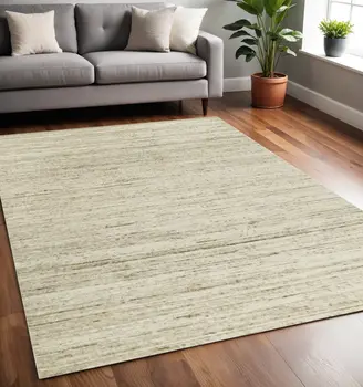 5' X 8' Ivory And Brown Wool Striped Hand Woven Area Rug