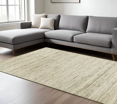 10' X 14' Ivory And Brown Wool Striped Hand Woven Area Rug