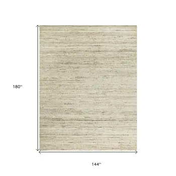 12' X 15' Ivory And Brown Wool Striped Hand Woven Area Rug