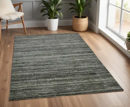 4' X 6' Gray And Black Wool Striped Hand Woven Area Rug
