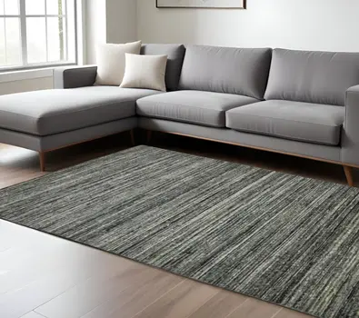 10' X 14' Gray And Black Wool Striped Hand Woven Area Rug