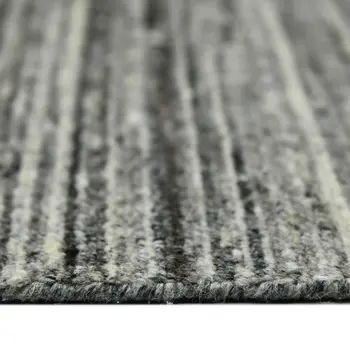 10' X 14' Gray And Black Wool Striped Hand Woven Area Rug