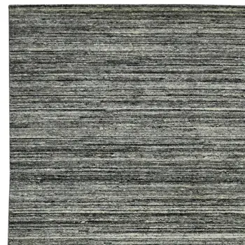 10' X 14' Gray And Black Wool Striped Hand Woven Area Rug