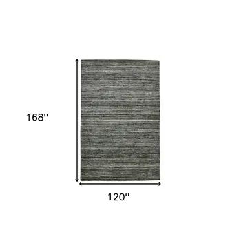 10' X 14' Gray And Black Wool Striped Hand Woven Area Rug