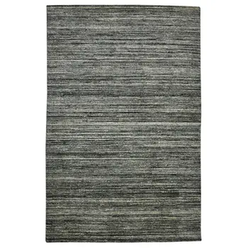 12' X 15' Gray And Black Wool Striped Hand Woven Area Rug