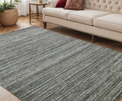 5' X 8' Dark Gray And Ivory Wool Striped Hand Woven Area Rug