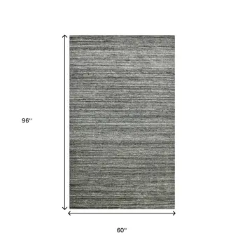 5' X 8' Dark Gray And Ivory Wool Striped Hand Woven Area Rug